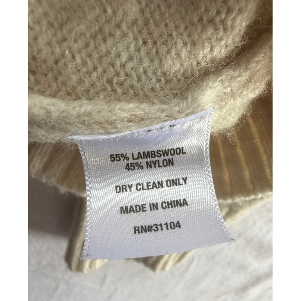 Crown & Ivy Mens Lambswool Crewneck Sweater Cream Navy Blue Small - Picture 5 of 6